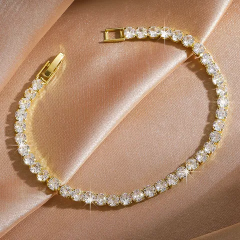 Bracciale Tennis In Ottone Con Zircone AAA Elegante Semplice Minimalista Gioielli Di Tendenza Regalo Per Donne Placcato Oro Argento