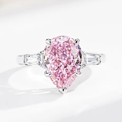 925 Sterling Silver Pear Cut Rhinestone Ring For Women Luxury Waterdrop Pink Yellow Gemstone Engagement Wedding Jewelry