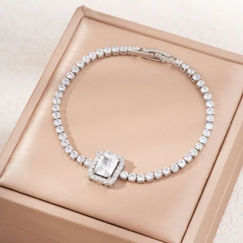 Luxus Kupfer Strass Tennis Armband Für Damen Elegant Geometrisch Rechteck Halo Eingelegt Mode Schmuck Party Hochzeit Geschenk