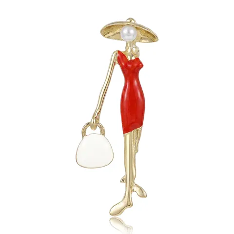 Vintage Elegante Dame Figur Legierung Emaille Brosche Mit Künstlicher Perle Mode Geschenk Pin Für Mantel Damen Schmuck