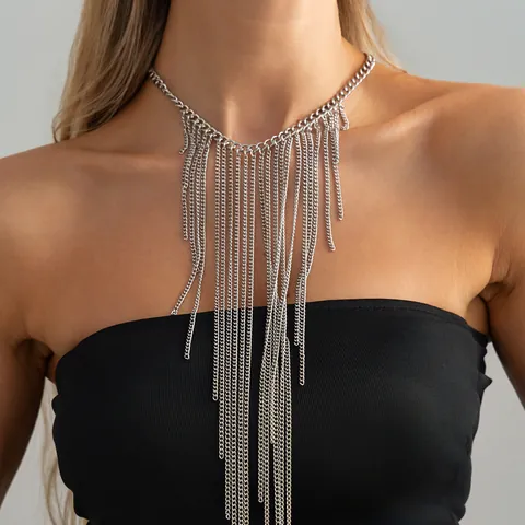 Vintage Mesh Grid Franje Kwastje Ketting Statement Metalen Driehoekige Meerlaagse Ketting Voor Dames Party Prom Sieraden
