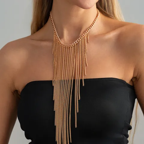 Vintage Mesh Grid Franje Kwastje Ketting Statement Metalen Driehoekige Meerlaagse Ketting Voor Dames Party Prom Sieraden