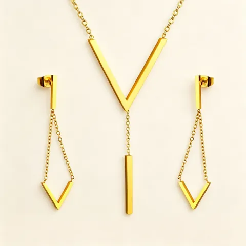 Collana E Orecchini A Forma Di V Minimalista In Acciaio Inossidabile Gioielli Catena A Clavicola Geometrica Nappa