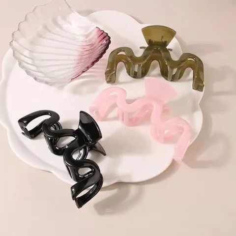 Grande Pinza per Capelli a Onde da 13cm per Donna in PS Verniciato Minimalista Geometrica Accessorio Capelli