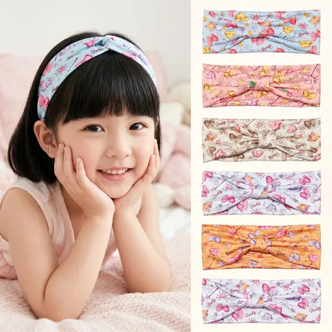 Elastic Cloth Sports Headband Printed Cartoon Bow Outdoor Fitness Yoga Hair Band For Women And Kids
