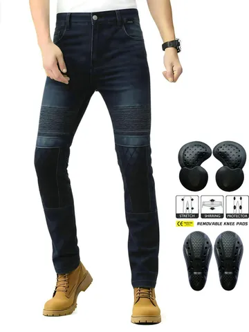 Pantaloni da Moto da Uomo in Cordura Resistenti all'Abrasione Jeans Biker Protettivi Con Ginocchiere CE Rimovibili