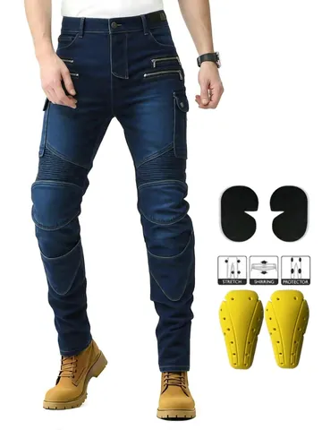 Jeans da Moto Slim Fit da Uomo Biker Pantaloni Tattici All'aperto Con Protezioni Ginocchia Rimovibili Pantaloni in Denim di Cotone Biker