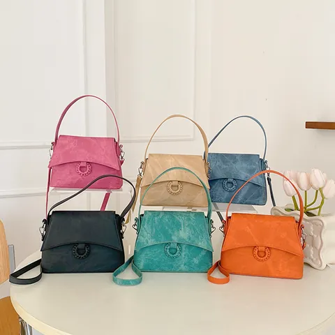 Vintage PU Leather Women Small Square Bag Handbag With Braided Ring Decoration Adjustable Crossbody Shoulder Satchel