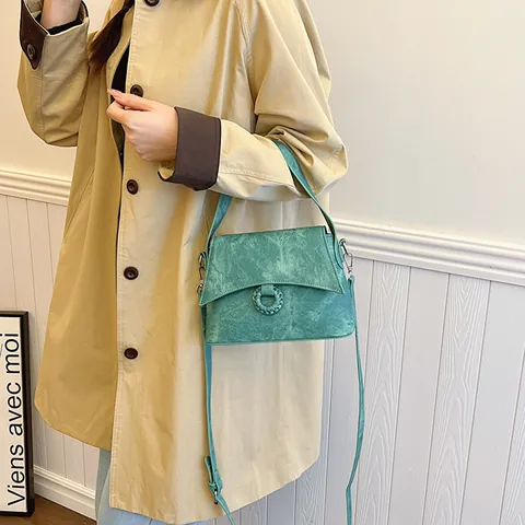 Vintage PU Leather Women Small Square Bag Handbag With Braided Ring Decoration Adjustable Crossbody Shoulder Satchel