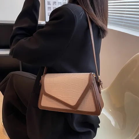 Bolso de Axila con Patrón de Cocodrilo para Mujer Cuero Sintético Bolso de Hombro Color de Contraste Cuadrado Estilo Urbano Minimalista Casual
