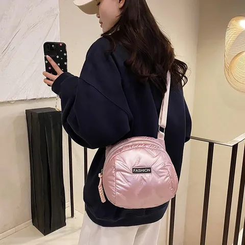 Women's Quilted Puffer Crossbody Bag PU Material Padded Shoulder Bag Solid Color Space Cotton Bag For Daily Commute