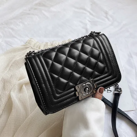 Élégant Sac à Bandoulière en Chaîne à Losanges Matelassé pour Femmes Sac à Bandoulière en Cuir PU Mode Urbaine Petit Carré Sac à Main pour Dame