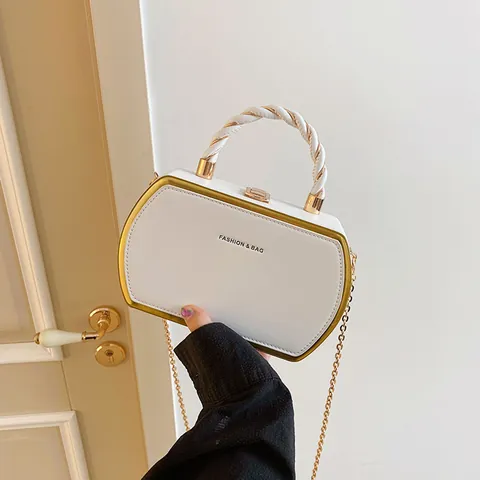 Fashion Hexagonal PU Leather Handbag With Gold Metal Frame Twisted Handle Chain Shoulder Crossbody Bag For Women Party Banquet