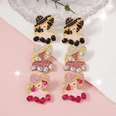 Orecchini a Bottone da Donna con Cappello a Tesa Larga Moda per Donna in Lega di Zinco con Strass Intarsiati Eleganti Gioielli da Ritratto Artistico