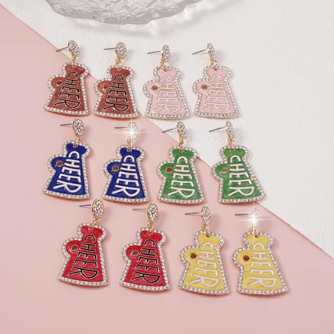 Rhinestone Megaphone Dangle Earrings For Women Alloy Enamel Cheerleading Sports Theme Jewelry Vibrant Letter Earrings