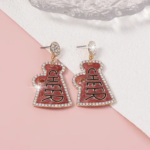 Rhinestone Megaphone Dangle Earrings For Women Alloy Enamel Cheerleading Sports Theme Jewelry Vibrant Letter Earrings