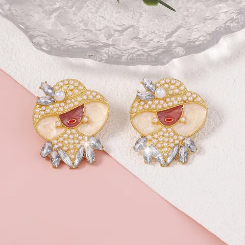 Orecchini Pendenti Donna Vintage Con Cappello Lega Smalto Strass Perla Artificial Personaggio Elegante Per Donna Gioielli da Festa