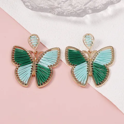 Pendientes Colgantes de Mariposa Tejidos a Mano de Aleación de Zinc Alas Coloridas Joyería de Estilo Dulce Para Mujer