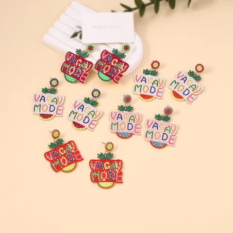Handmade Seed Bead Vacay Mode Letter Drop Earrings Bohemian Resort Style Zinc Alloy Jewelry For Women Summer Beach Earrings