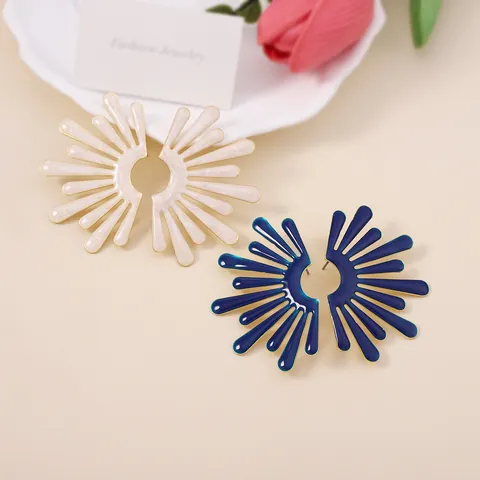 Orecchini Pendenti a Forma di Ventaglio Radiante Placcato Oro Lega Smalto Sunburst Gioielli per Donna Festa Quotidiana Accessori