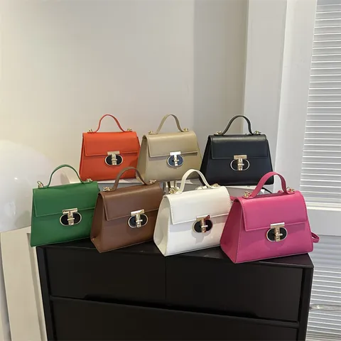Damen Mode PU Leder Kleine Quadratische Tasche Vintage Candy Color Metall T-Lock Handtasche Schulter Umhängetasche Alltagstasche