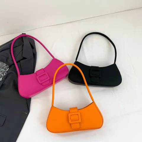 Damen Minimalistische PU-Leder Unterarmtasche Mode Einfarbig Baguette Schultertasche Quadratische Schnalle Klappenhandtasche