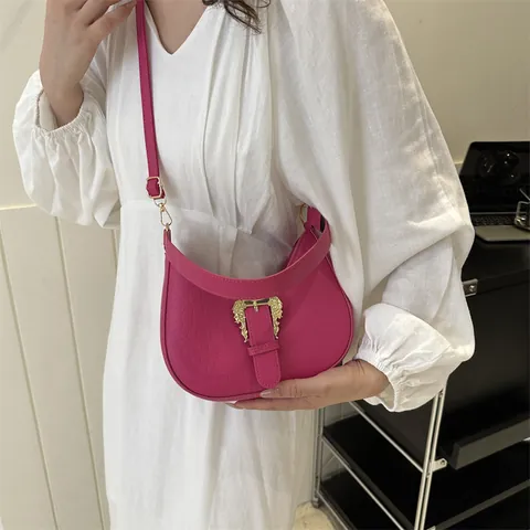 Petit Sac à Épaule Demi-Lune Rétro Motif Crocodile Femme Boucle Baroque Dorée Luxe Cuir PU Sac Bandoulière Hobo