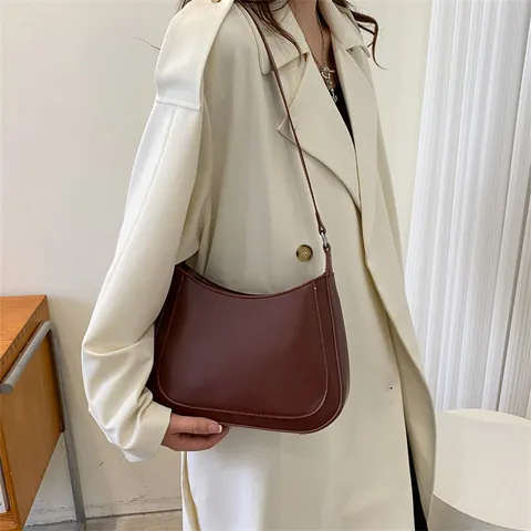 Vintage PU Leather Underarm Bag For Women Large Capacity Minimalist Solid Color Shoulder Bag Daily Commute Hobo Bag