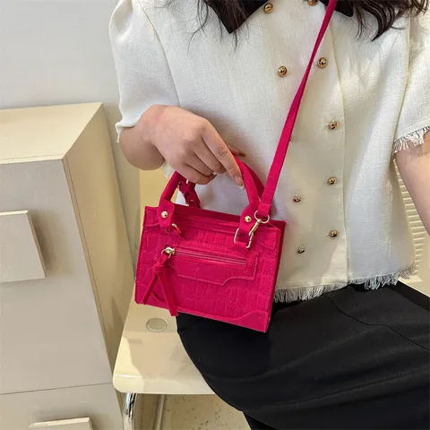 Damen Koreanische Mode Krokodilmuster Filz Mini Umhängetasche Retro Kleine Quadratische Handtasche Mit Quaste Goldener Hardware