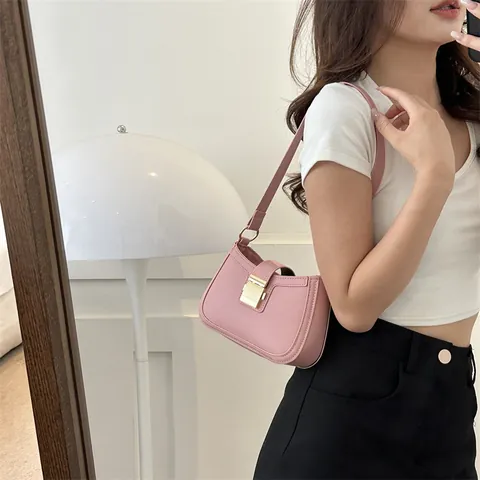 Borsa Sottobraccio in PU Design di Nicchia Francese per Donna Moda Coreana Tinta Unita Borsa a Mano Minimalista a Tracolla