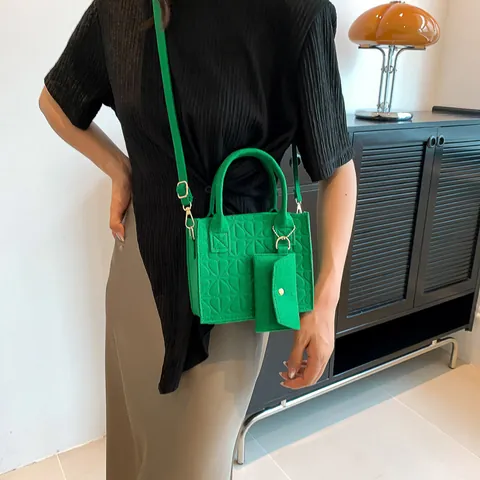 Damen Mode Geprägte Filz Tragetasche Umhängetasche Und Münzbörse Set Kleine Quadratische Tasche Für Den Täglichen Gebrauch