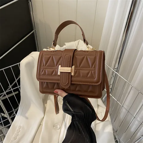 Damen Gesteppte PU Leder Umhängetasche Geometrische Rauten Handtasche Mit Gold Metal Lock Verstellbarem Riemen Schultertasche