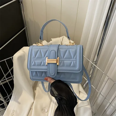 Damen Gesteppte PU Leder Umhängetasche Geometrische Rauten Handtasche Mit Gold Metal Lock Verstellbarem Riemen Schultertasche