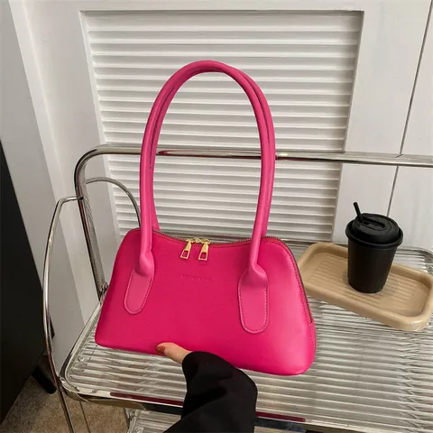 Bolso de Axila de Cuero PU Minimalista para Mujer Bolso de Hombro de Color Sólido a la Moda Con Cremallera Dorada Bolso de Mano Cuadrado Pequeño Retro