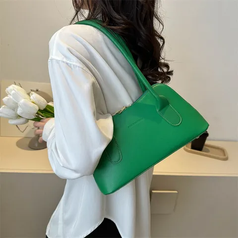 Bolso de Axila de Cuero PU Minimalista para Mujer Bolso de Hombro de Color Sólido a la Moda Con Cremallera Dorada Bolso de Mano Cuadrado Pequeño Retro
