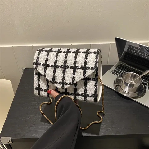 Bolso de Hombro de Tweed con Cuadros para Mujer Elegante Vintage Bolso Bandolera Cuadrado Pequeño con Cierre Magnético Diseño de Nicho