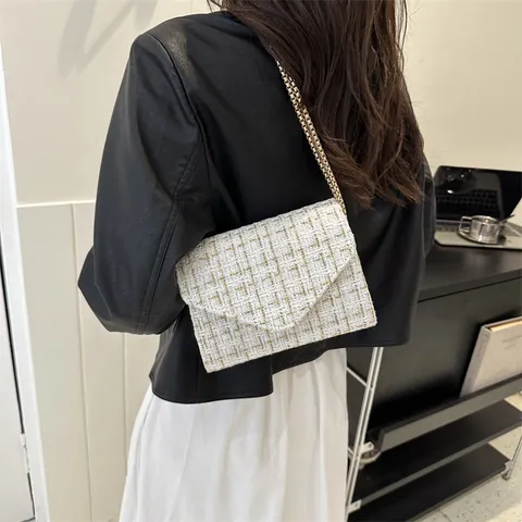 Bolso de Hombro de Tweed con Cuadros para Mujer Elegante Vintage Bolso Bandolera Cuadrado Pequeño con Cierre Magnético Diseño de Nicho