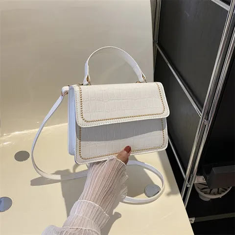 Bolso de Hombro Vintage para Mujer de Cuero PU con Patrón de Cocodrilo Moda Remaches Bolso de Mano Pequeño Cuadrado