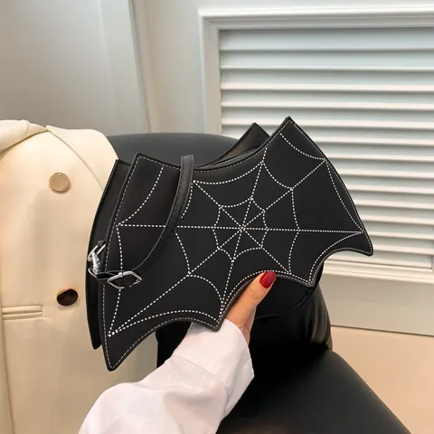 Borsa a Tracolla Halloween in Pelle PU a Forma di Pipistrello Con Cuciture a Ragnatela Borsa Gotica per Feste da Donna