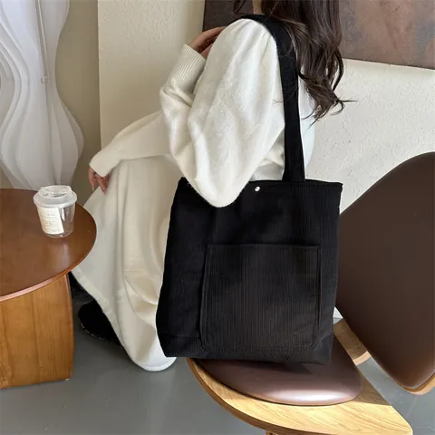 Bolso Tote de Pana de Gran Capacidad para Mujer Bolso de Hombro Vintage Color Sólido Con Cierre Magnético Viaje Diario