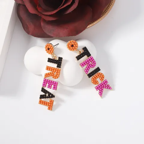 Halloween Trick Or Treat Multicolor Beaded Letter Drop Earrings Zinc Alloy Fashion Festive Party Jewelry For Women