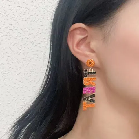 Halloween Trick Or Treat Multicolor Beaded Letter Drop Earrings Zinc Alloy Fashion Festive Party Jewelry For Women
