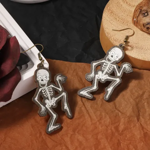 Vintage Halloween Orecchini in Legno Stampati Scheletro Zucca Fantasma Gioielli per Donna Decorazione Festa Ganci