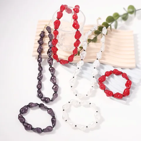 Collana E Bracciale Da Donna In Perline Di Resina A Goccia Irregolari Barocche Collezione Di Accessori Moda Street Style