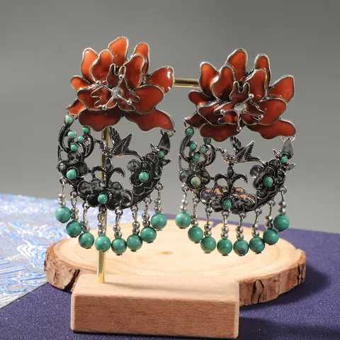 Vintage Ethnische Zinklegierung Emaille Blume Schwalbe Lange Quaste Ohrhänger Für Damen Boho Statement Bankett Party Schmuck