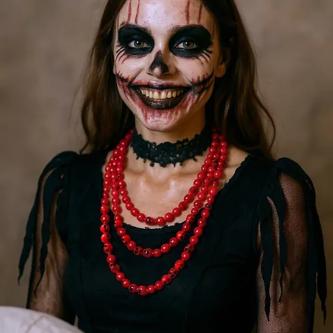 Collier Multicouche Gothique Halloween Crânes Rouges pour Femme Bijoux Punk Exagérés de Fête Chaîne en Perles d'Acrylique Ajustable