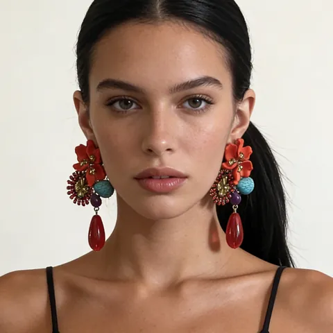 Bohemian Vintage Übergroße Harz Blume Wassertropfen Ohrhänger Für Damen Legierung Strass Ethnischen Stil Statement Schmuck