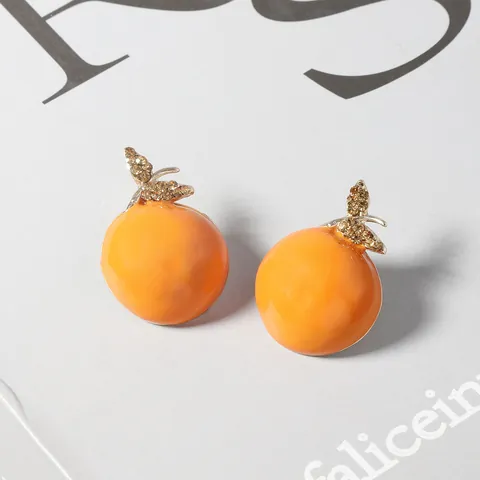 Creative Orange Fruit Stud Earrings Gold Plated Zinc Alloy Rhinestone Enameled Drip Oil Sweet Cute Fashion Jewelry For Women
