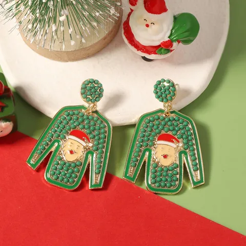 Creative Christmas Santa Claus Ugly Sweater Drop Earrings Enamel Bead Alloy Dangle Earrings For Women Holiday Party Jewelry