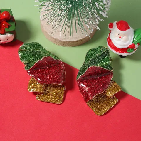 Onregelmatige Legering Kerst Blad Oorknopjes Voor Vrouwen Veelkleurig Glitter Golf Abstract Geometrisch Feest Sieraden Cadeau